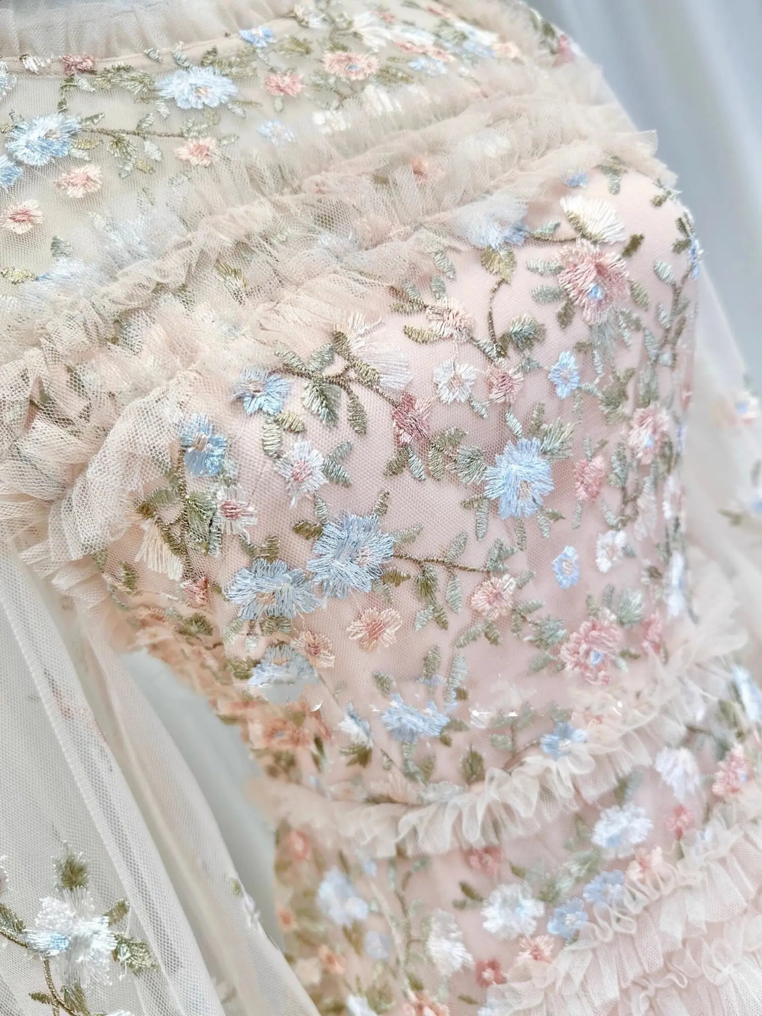 Summer Autumn Fashion Flower Embroidery Lace Prom Evening Dres Long Sleeve Layers Wooden Ear Edge Midi Cake Dresses Party 250303 - view 7