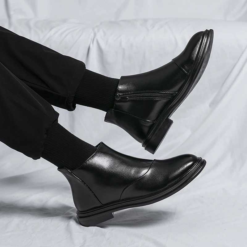 Luxury Brand Original Genuine Leather Designer Chelsea Ankle Boots Mens Black British Business Formal Dropshipping Casual Shoes Z250303