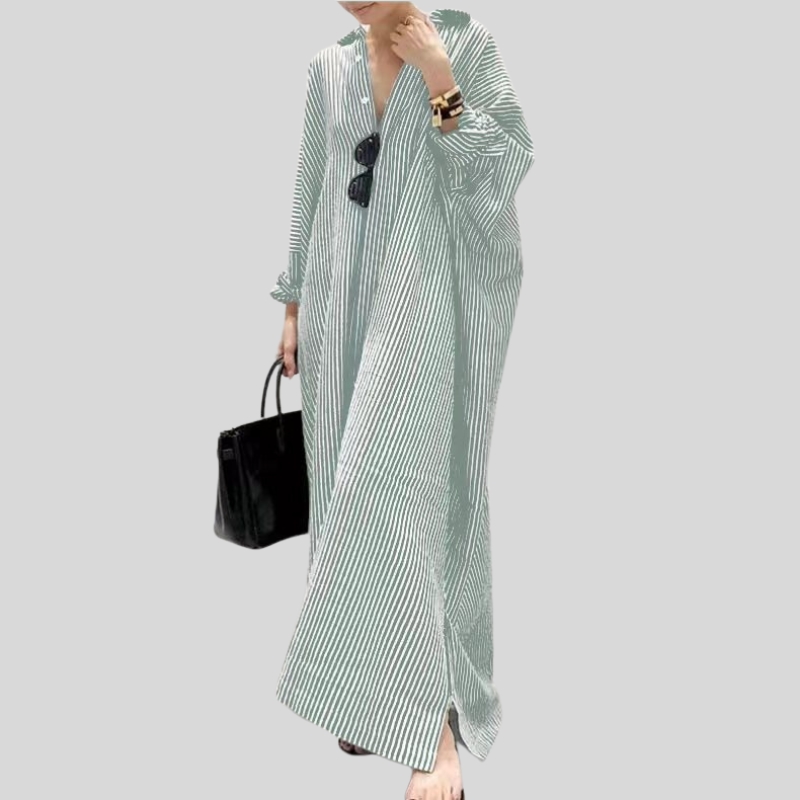 New cotton and linen striped cardigan loose large size temperament commuting irregular dress