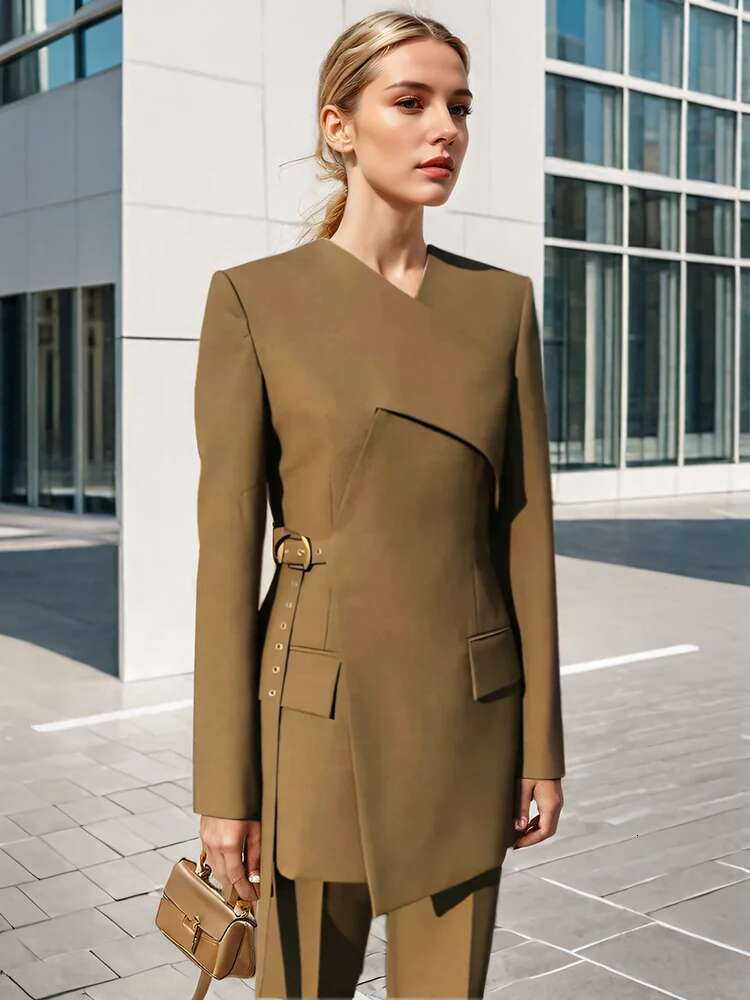 DEAT Fashion Women's Blazer V-Neck Deconstruction Chicken Eye Retractable Waist Long Sleeve Suit Jackets Autumn 2025 New 1Dh7482