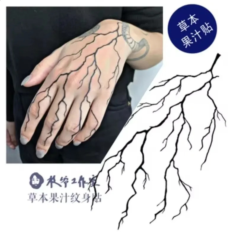 Herbal Juice Lasting Lightning Tattoos for Woman Men Goth Lines Crack Arm Waterproof Temporary Tattoo Stickers 250219
