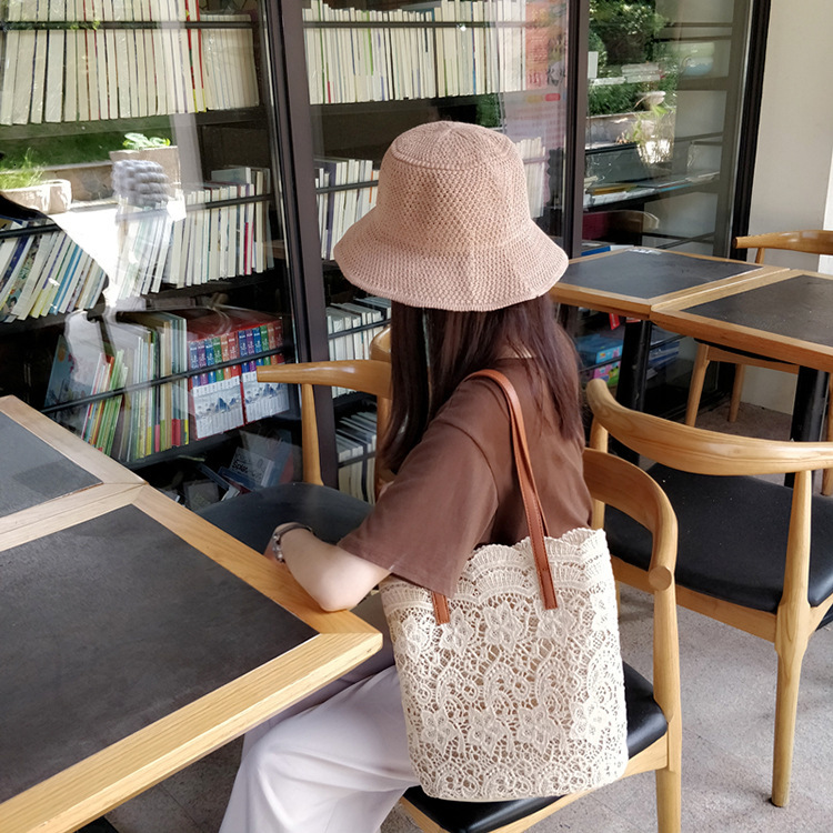 2025 new Korean version Sen series lace shoulder handbag women's shopping large capacity bucket bag women