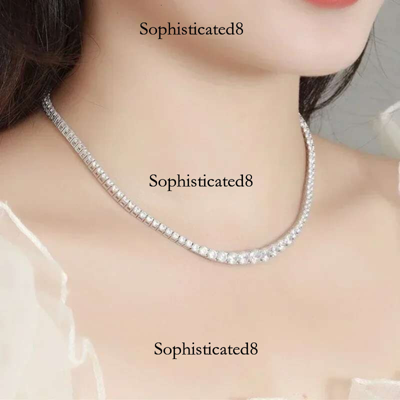 FEOBUR 6.5-3MM Gradient Moissanite Tennis Necklace for Women Sparkg Full Dia Jewelry Sterg Sier Chain