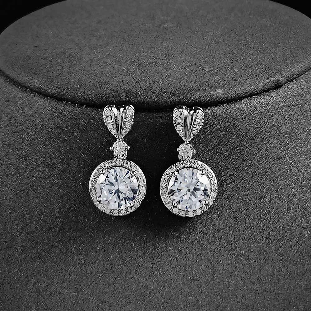 Stud Earrings Classic 925 Sterling Silver Crystal Earrings Wedding Round Pendant Diamond Stud Gold Heart Shape Luxury Bridal Stud