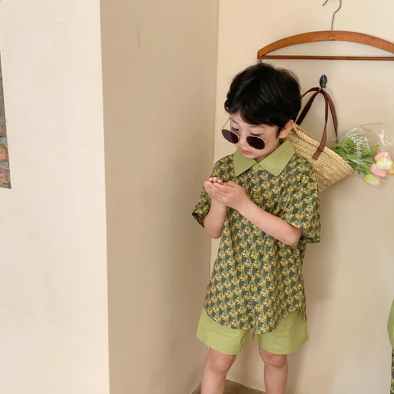 Summer Boy Girl Matching Clothes Brother Sister Floral Short Sleeve Shorts 2pcs Suit Siblings Outfits Children Sets 250221 S2548
