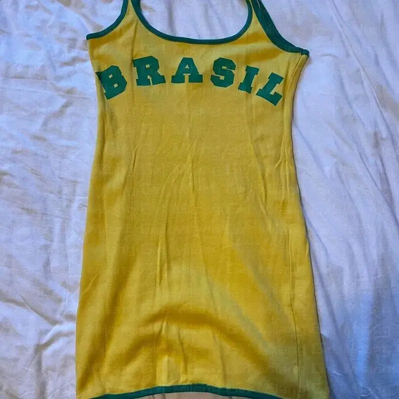 2024 Summer Tank Top Mini Dress Clothing Ultra Thin Tight Sports Style Open Back Hollow High Waist Street 250227