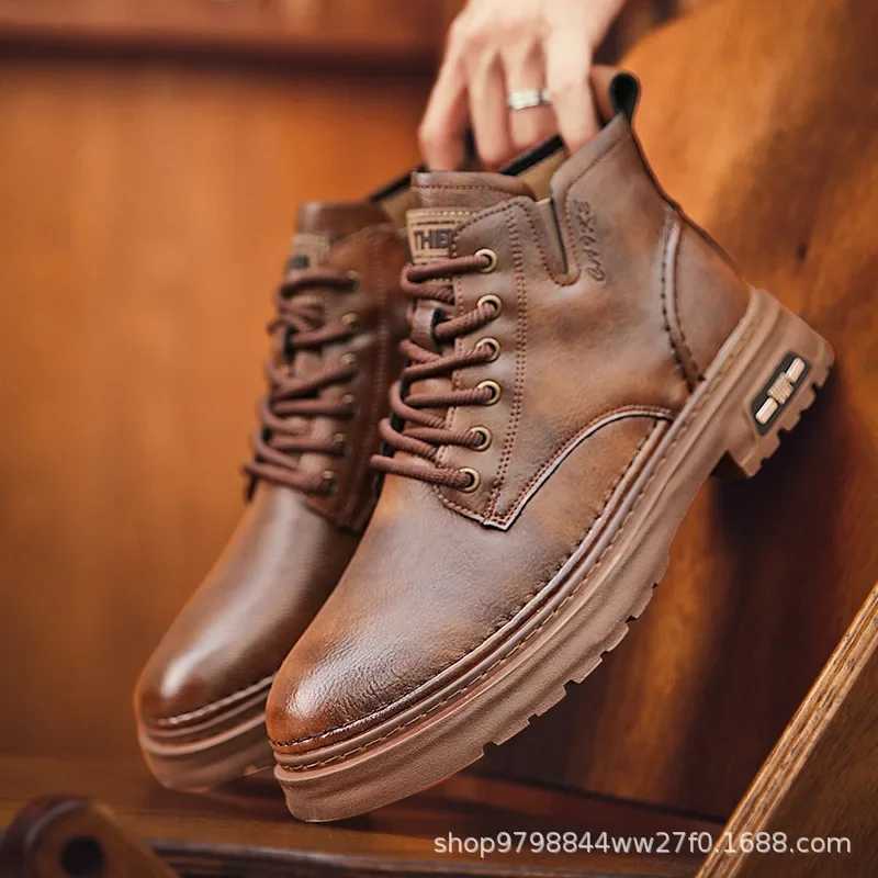 Luxury Men Ankle Boots British High-top Men Boots Fashion High Quality Leather Shoes 2024 New Outdoor Men Motorcycle Boots Z250303