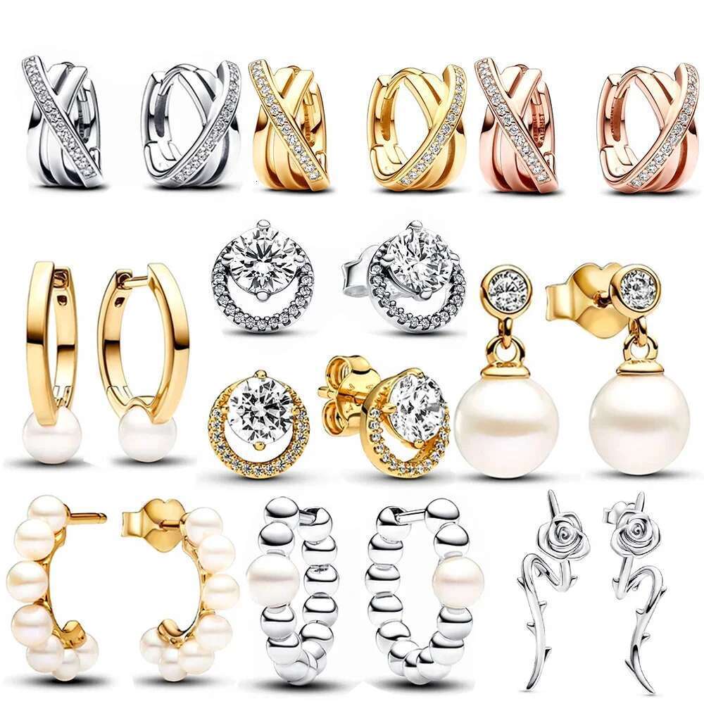 925 Sterling Silver Earrings original certified Open Hoop Pearl hoop earrings for women High quality fine jewelry Gift