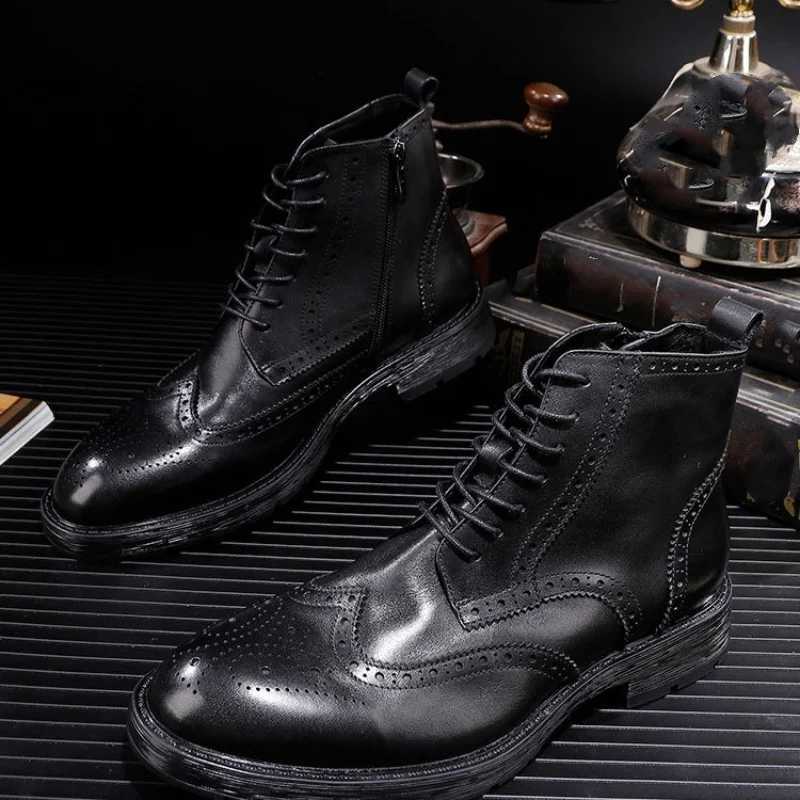 Soft leather mens Chelsea boots luxury handmade leather designer fashion British trend designer ankle Brogue shoes men Z250303