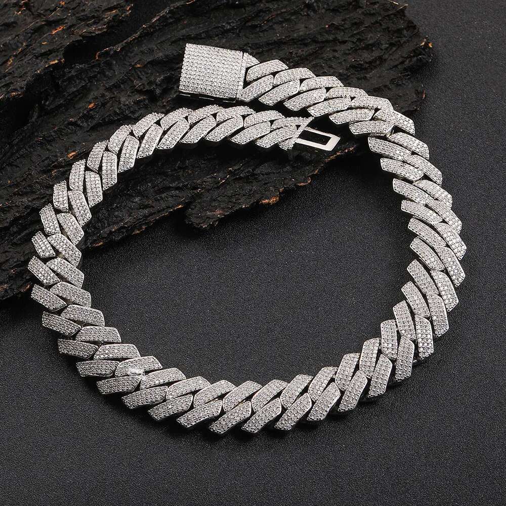 KNOBSPIN D VVS1 All Moissanite Cuban Bracelets for Women Man Hip Hop Party Fine Jewelry with GRA s Sterg Sliver Bracelet
