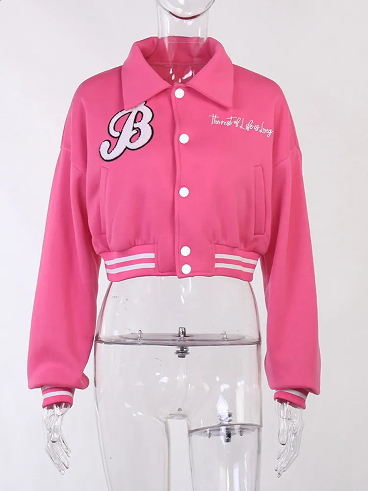 Fashion Women Casual Long Sleeve Skinny Single Breasted Pockets Stitching Varsity Lady Coat Letter y Preppy Jackets 250228