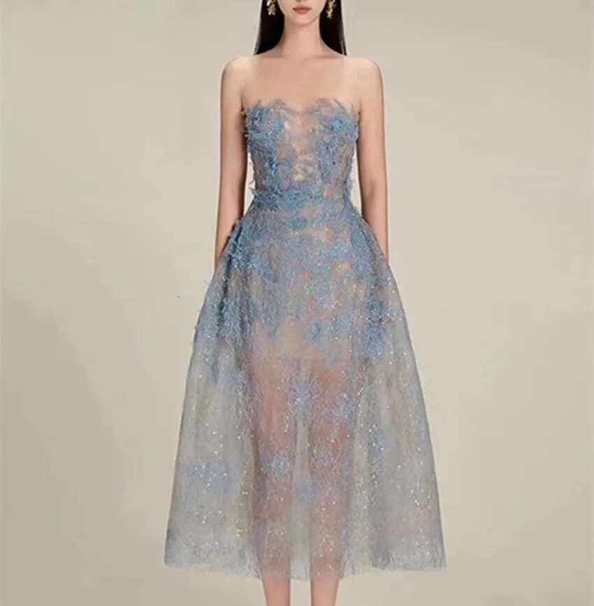 Runway Women's Party Dress Fashion Designer Summer O Neck Sleeveless Patchwork Lace Mesh Ral Sequin Prom Long Vestidos