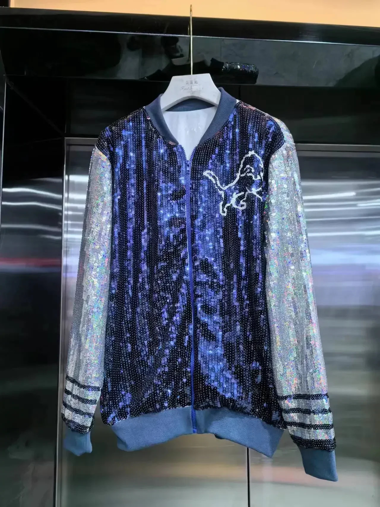 Autumn High Quality Letter Streetwear Sequined Long Sleeve Round Neck Loose Jacket Women Hip Hop Night Club Patchwork Coats 250228