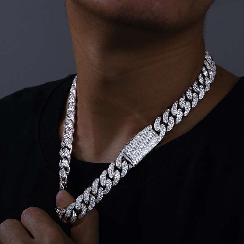 New 8-20mm S Sterg Sier Setting Cuban VVS Moissanite k Miami Chain Necklace For Men Singer Style Rap Hip Hop Jewelry