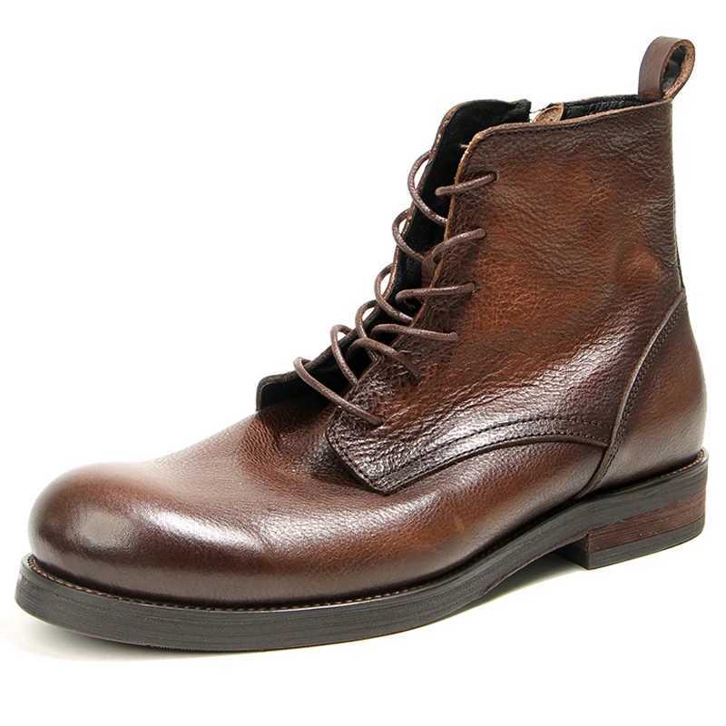 Cowhide Mens Boots Genuine Leather Shoes Men Side Zipper Men Ankle Boots Handmade Leather Boots Luxury Mens Formal Shoes Z250303