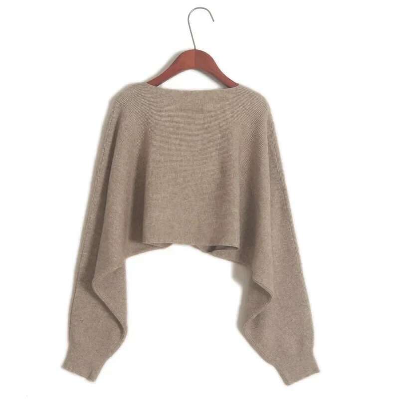 Irregular Cross Design Sensibility Knitted Top Cropped Pullover Sweater Women's Batwing Sleeve Solid Color Jacket Autumn/Winter