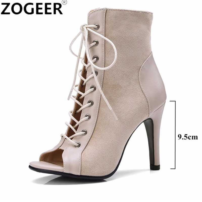 Black Summer High Heels Ankle Boots For Women 2025 Spring Peep Toe Lace Up Pumps Party Jazz Dance Shoes Suede Ladies Large Size Z250303