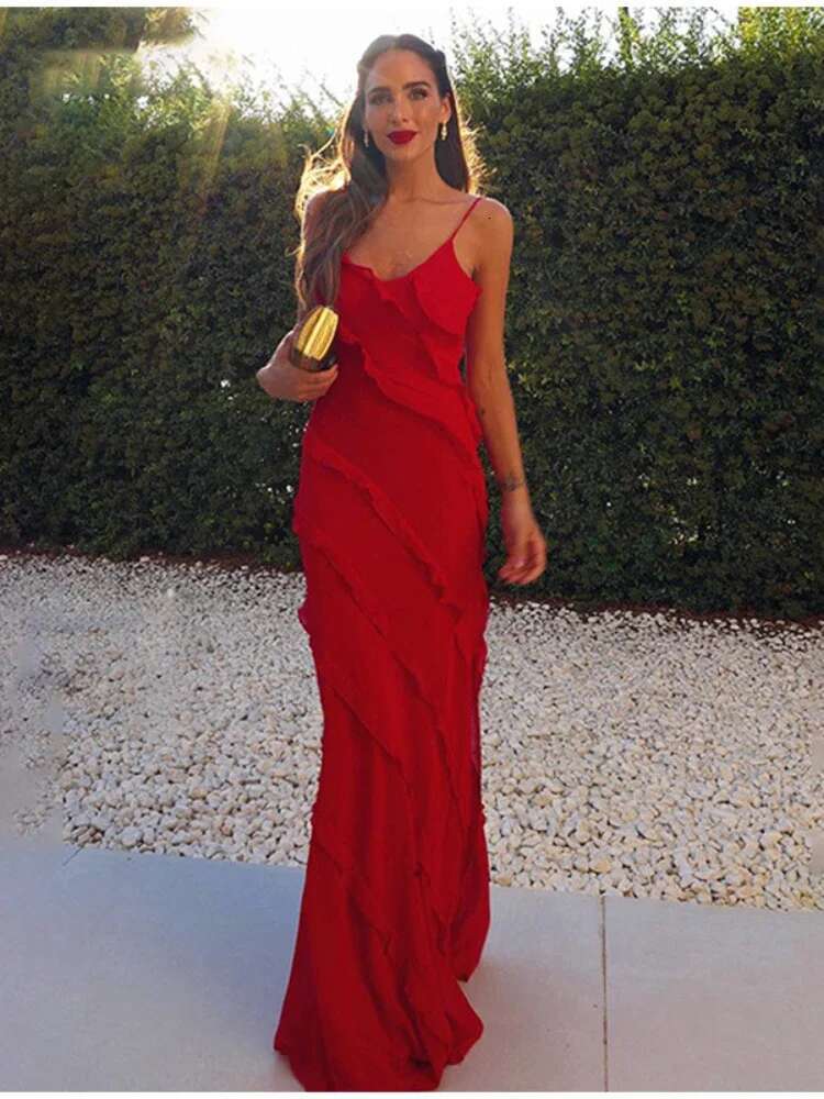 2024 Summer Fashion New Elegant Women's Sexy Chiffon Vacation Sg With Ruffle Edge Style Long Dress