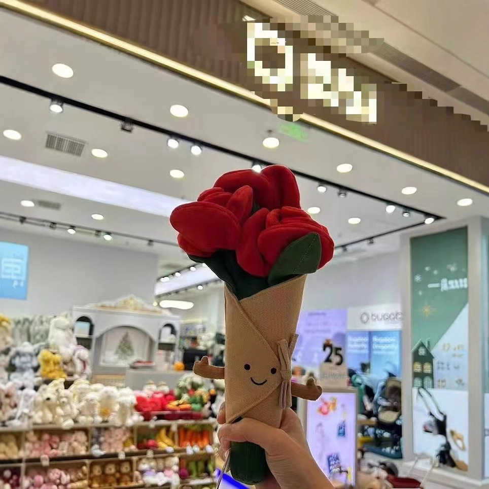 Plush Dolls Jelly Fun Bouquet Holding Flowers Beautiful Roses Doll Proposal Gift