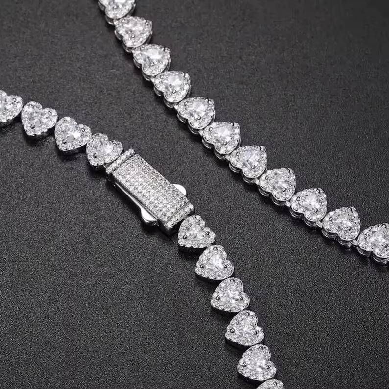 Fully Iced Out Heart Cut Moissanite Dia Tennis Chain Necklace & Bracelet Hip Hop Customize Jewelry Best Gift for Men