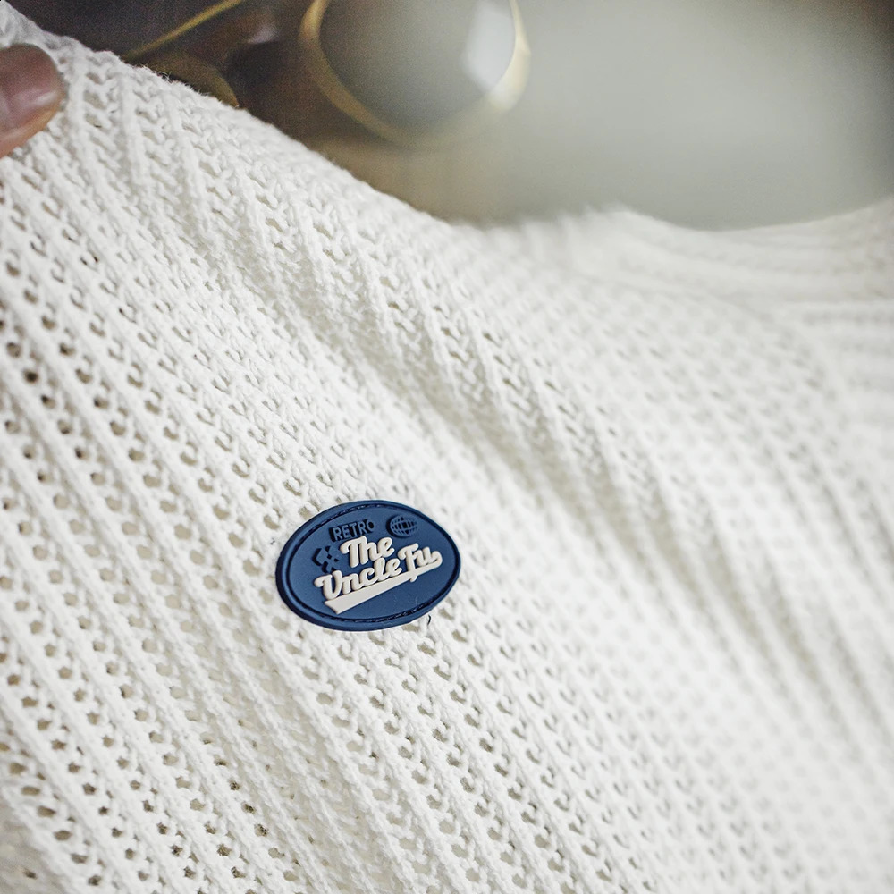 Maden Retro Hollow Knitted Short Sleeve Polo Shirt Tee Ivy Half Open Collar White Wide Waist Mens Summer Top T-shirt 250226