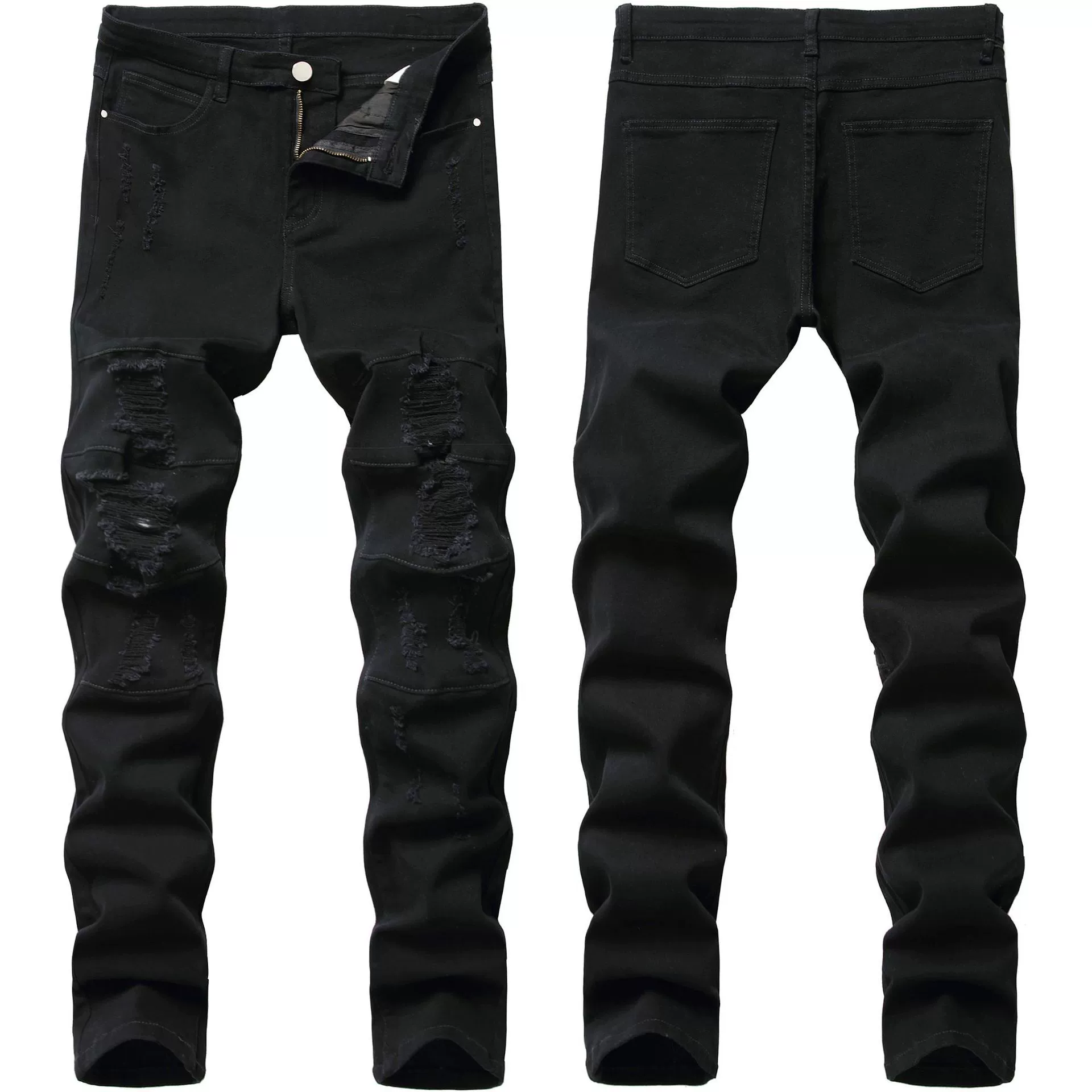 Mens PP Jeans Retro Black pants Stretch hole Ripped Slim Fit High Quality Fashion Casual Denim Trousers