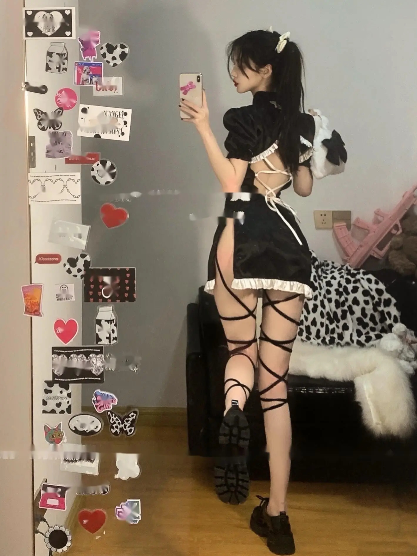 WOMENGAGA sweet Chinese cheongsam style backless Slash neck retro mini dress lace ruffles maid Lolita sexy korean top A8BG 250227