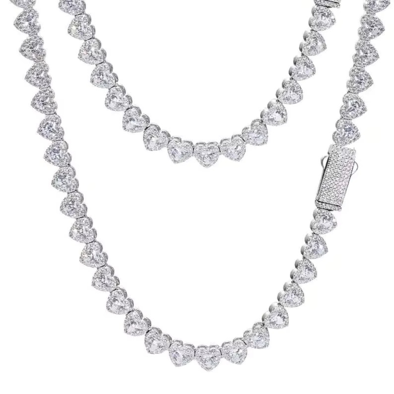 Fully Iced Out Heart Cut Moissanite Dia Tennis Chain Necklace & Bracelet Hip Hop Customize Jewelry Best Gift for Men