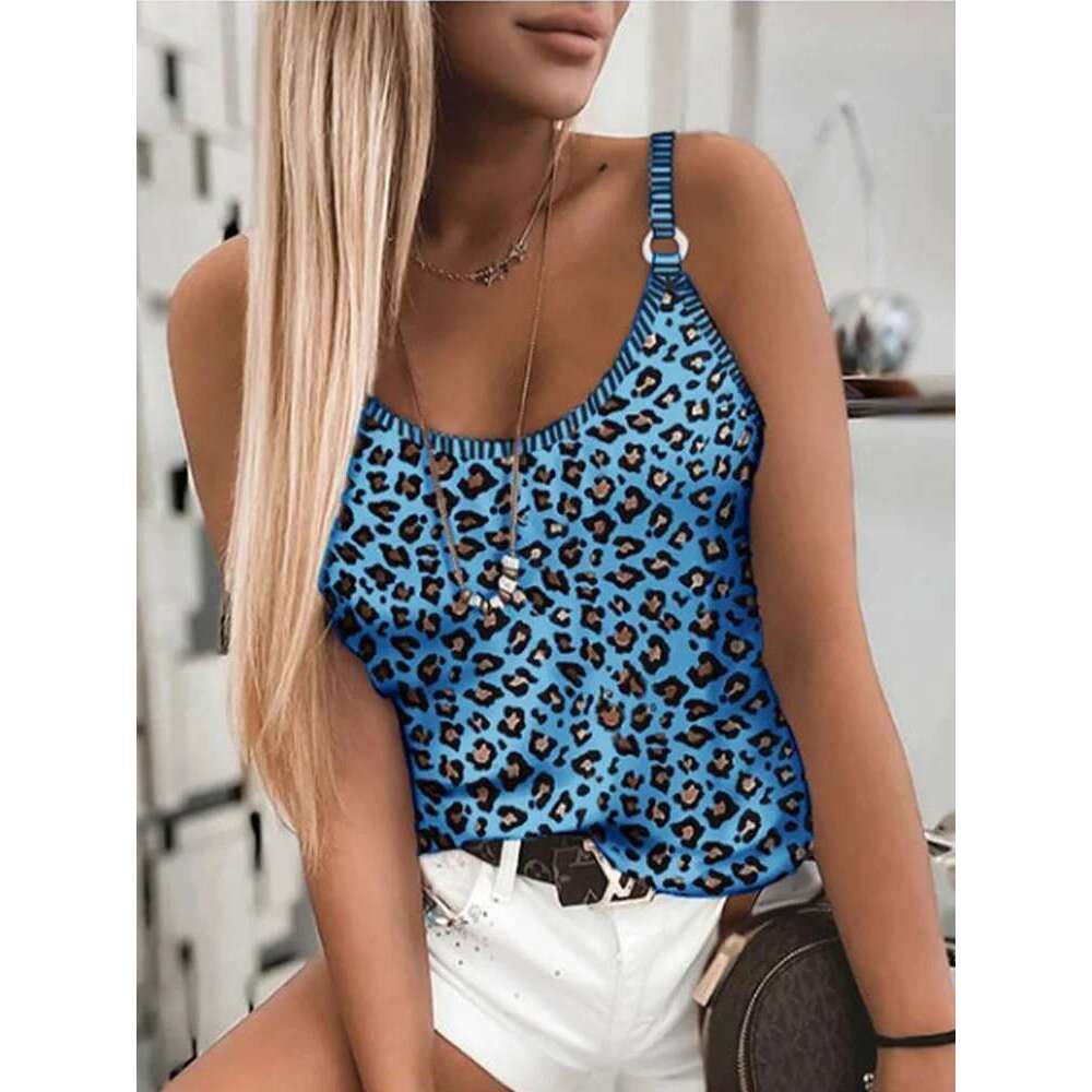 Camis Sexy Leopard Tops Women Stretch Adjustable V-Neck Club Party Wear Tank Slim Fit Hot Girl Vest 5XL