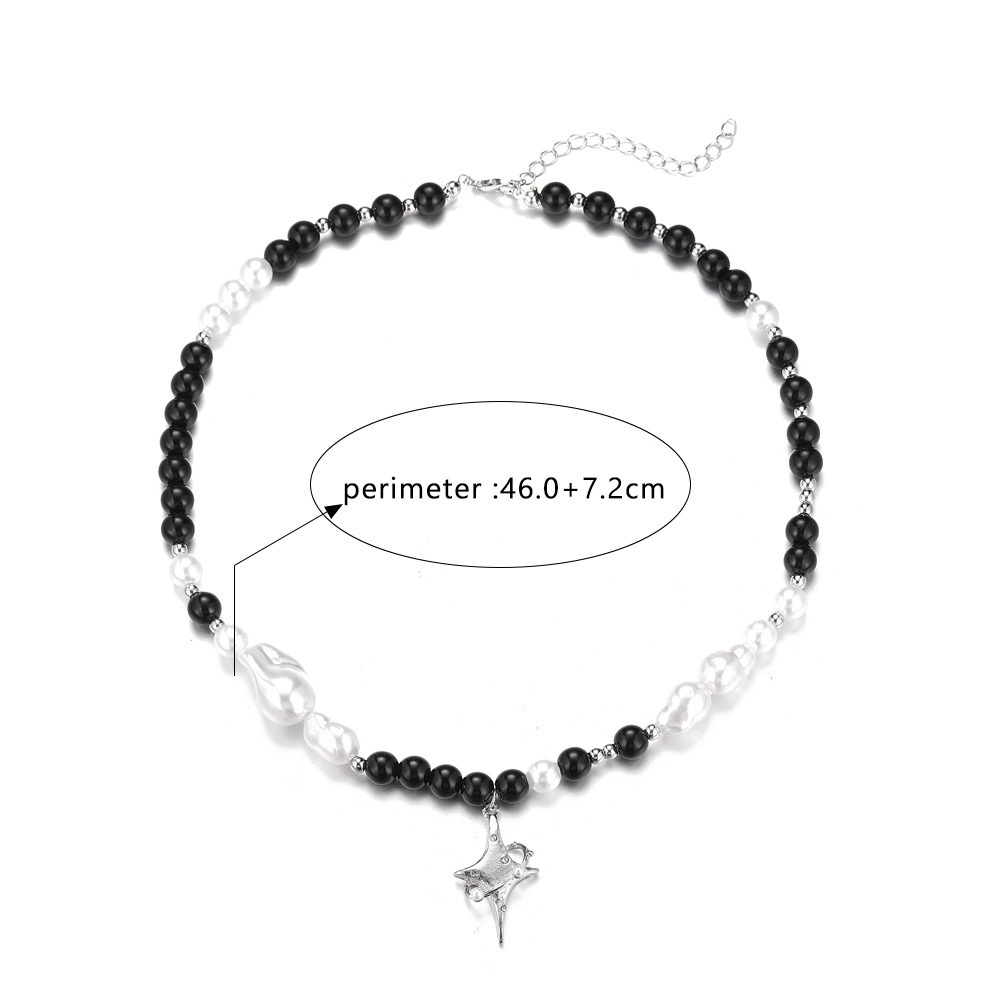 Fashionable Minimalist Unisex Handmade Beaded Pearl Necklace with Black & White Color Blocking