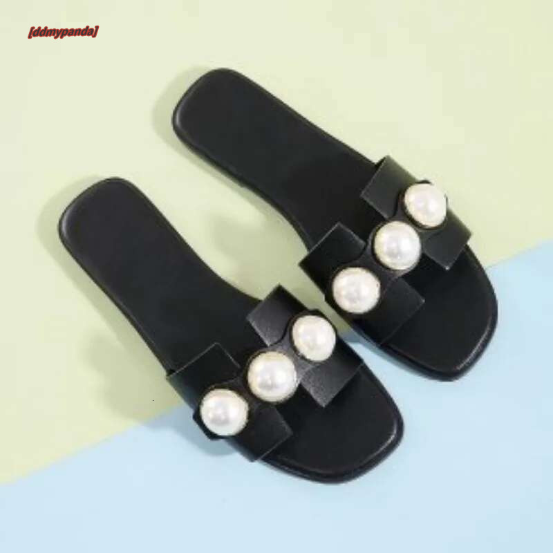 Plus Size 36-42 Shoes for Women Summer Fashion Casual Pearl Solid Color Flats Outdoor Comfortable Soft Sole Beach Sandals #ddmypanda