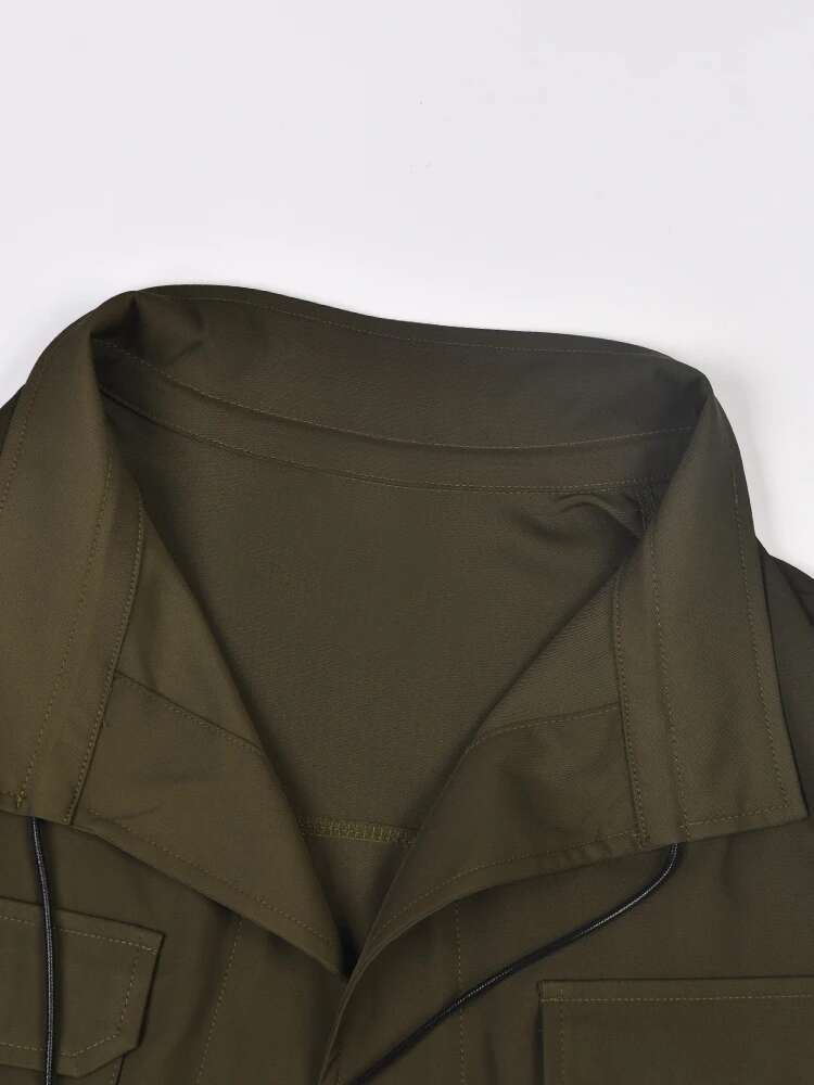 EAM Army Green Trench Women Big Size New V-Neck Long Sleeve Loose Fit Windbreaker Fashion Spring Autumn 2025 1De108206