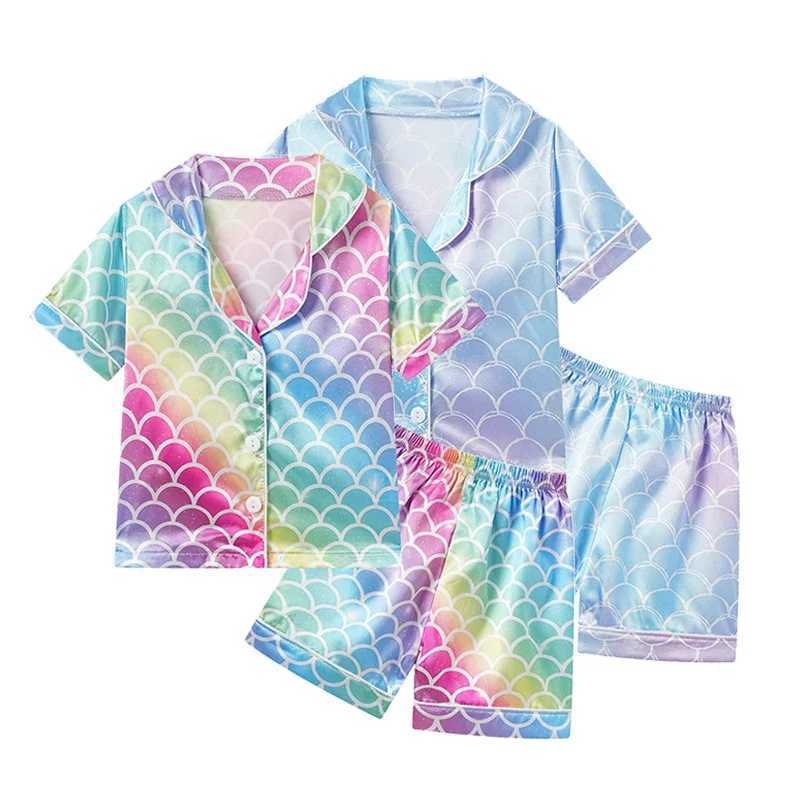 Kids Pajamas Set for Boys Girls Summer Silk Satin Print Toddler Sleepwear Outfit Casual Children Clothing 2pcs Sets 1-6TT250303