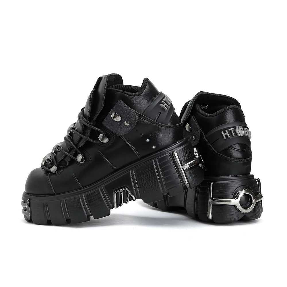 2024 NEW Punk Style Women Shoes Lace-up heel height 6CM Platform Shoes Woman Gothic Ankle Rock Boots Metal Decor Woman Sneakers Z250303