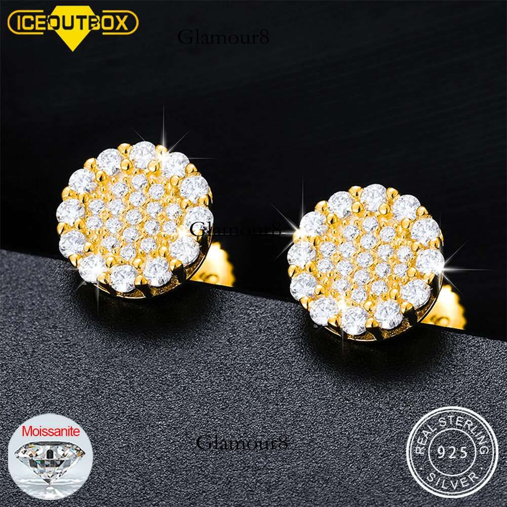 Real Sterg Sier Round Cut D Color Moissanite Halo Stud Earrings For Women Hip Hop Jewelry Passed Dia Test