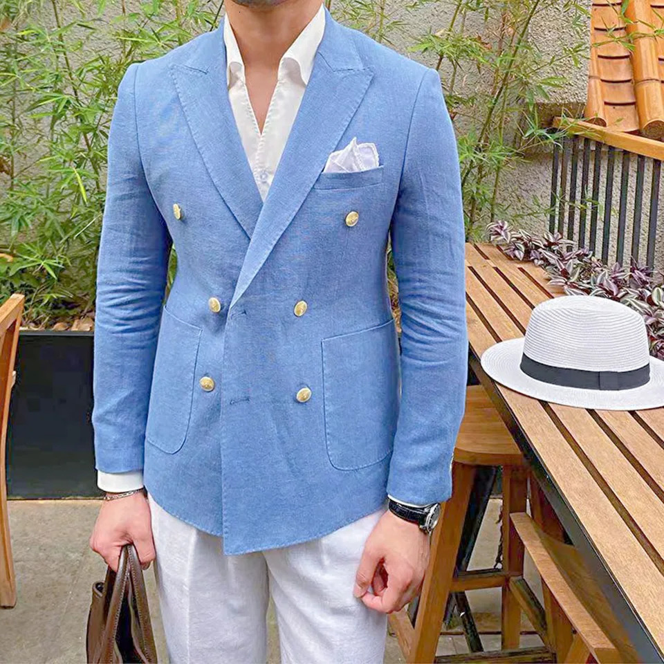 Mens Solid Double Breasted Slim Fit Lapel Blazers Business Prom Wedding Tuxedos Casual Fashion Versatile Suit 250303