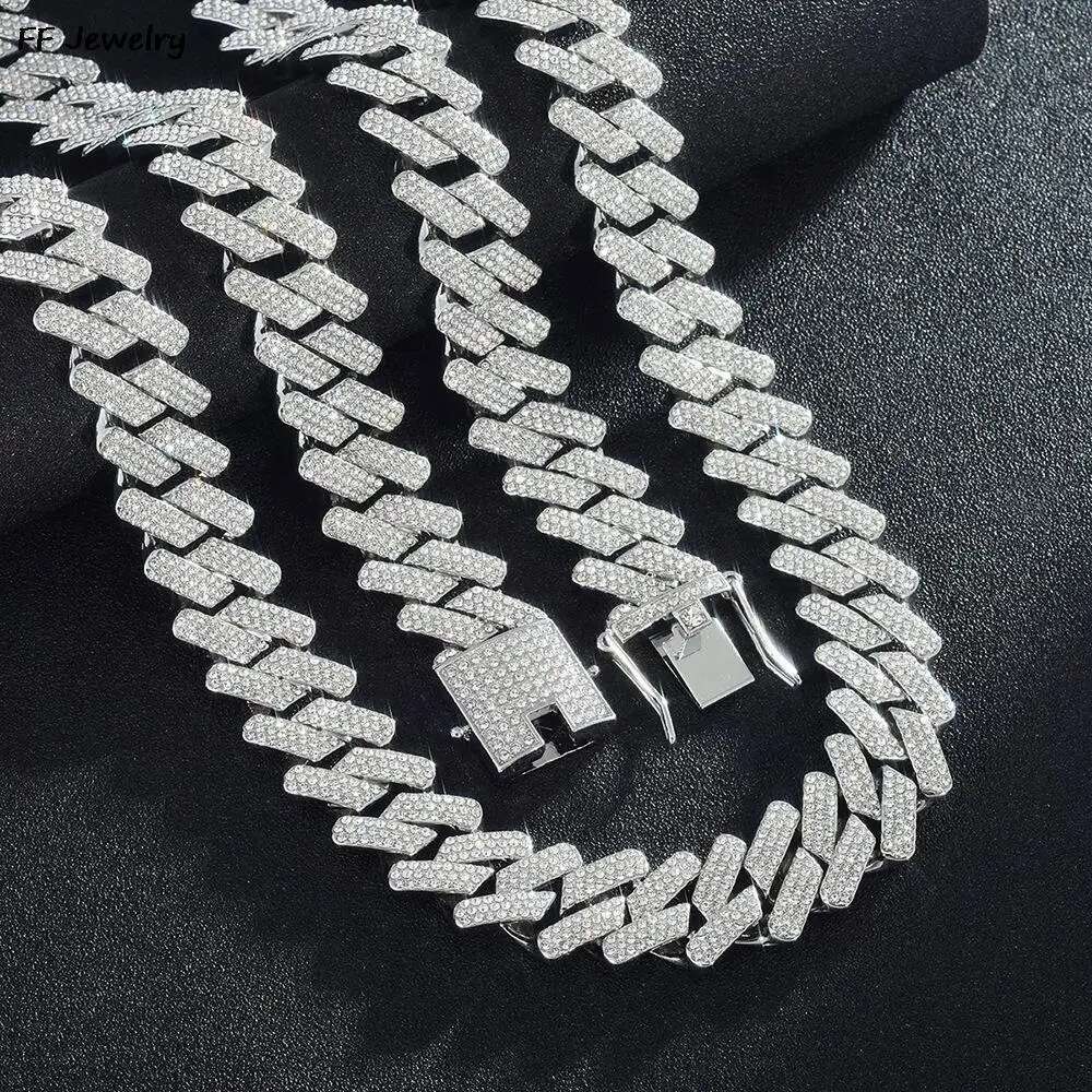 20mm Cuban Moissanite k chain Men's ice out choker collar tip set cubic zirconia big heavy chunky Hip Hop men's jewelry