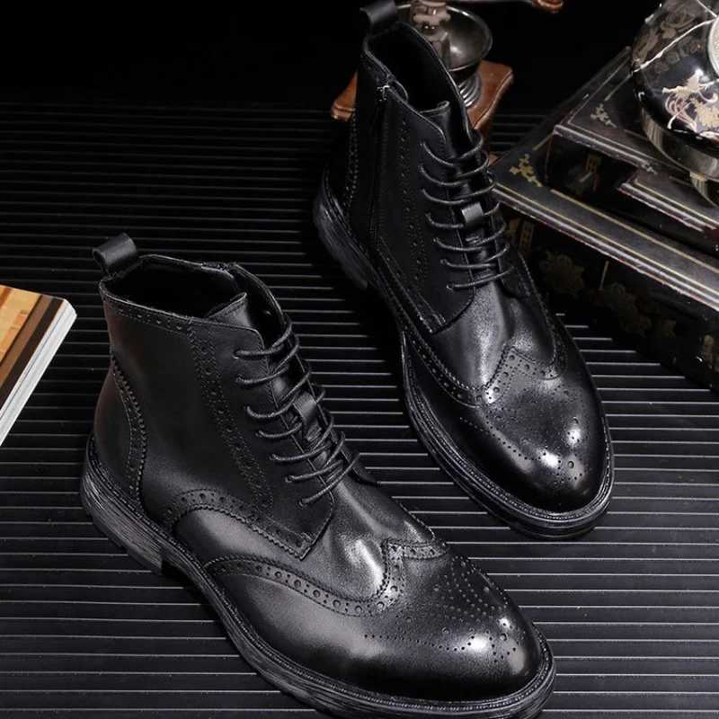 Soft leather mens Chelsea boots luxury handmade leather designer fashion British trend designer ankle Brogue shoes men Z250303