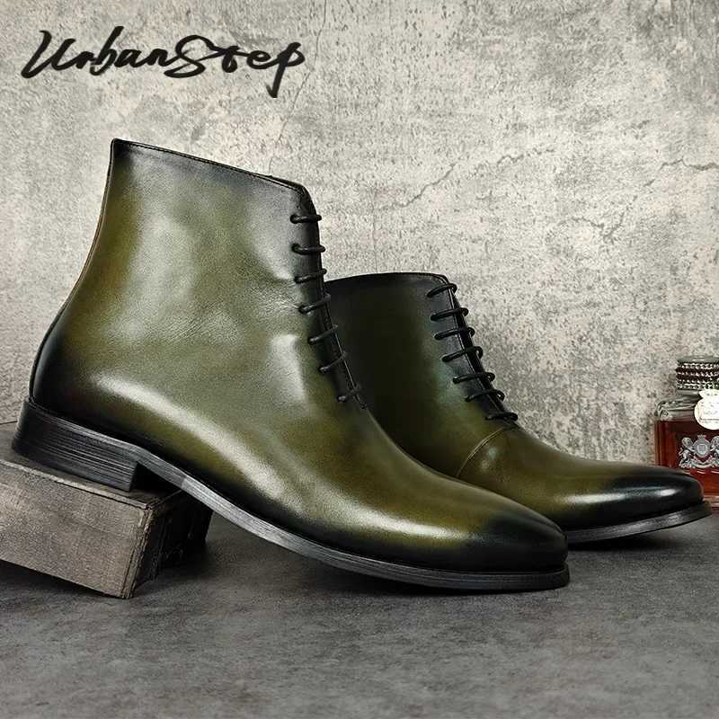 Luxury Men Ankle Boots Shoes Green Hand Polishing Lace Up Oxford Boots Casual Dress Man Genuine Leather Boots Men Z250303