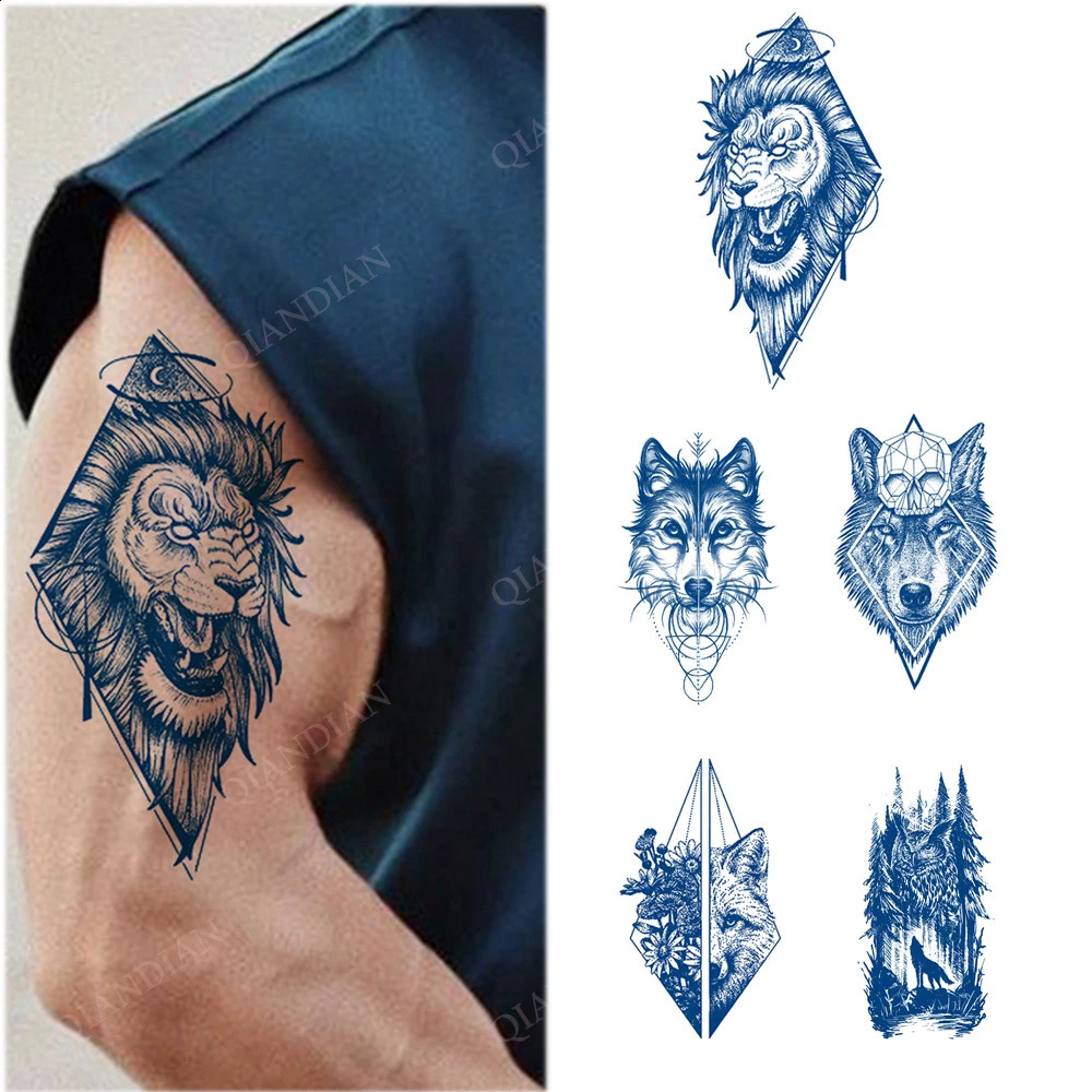 Semi Permanent Juice Tattoo Long Lasting Waterproof Temporary Sticker Wolf Dragon Eagle Tiger Gem Body Arm Art Man Totem 250219
