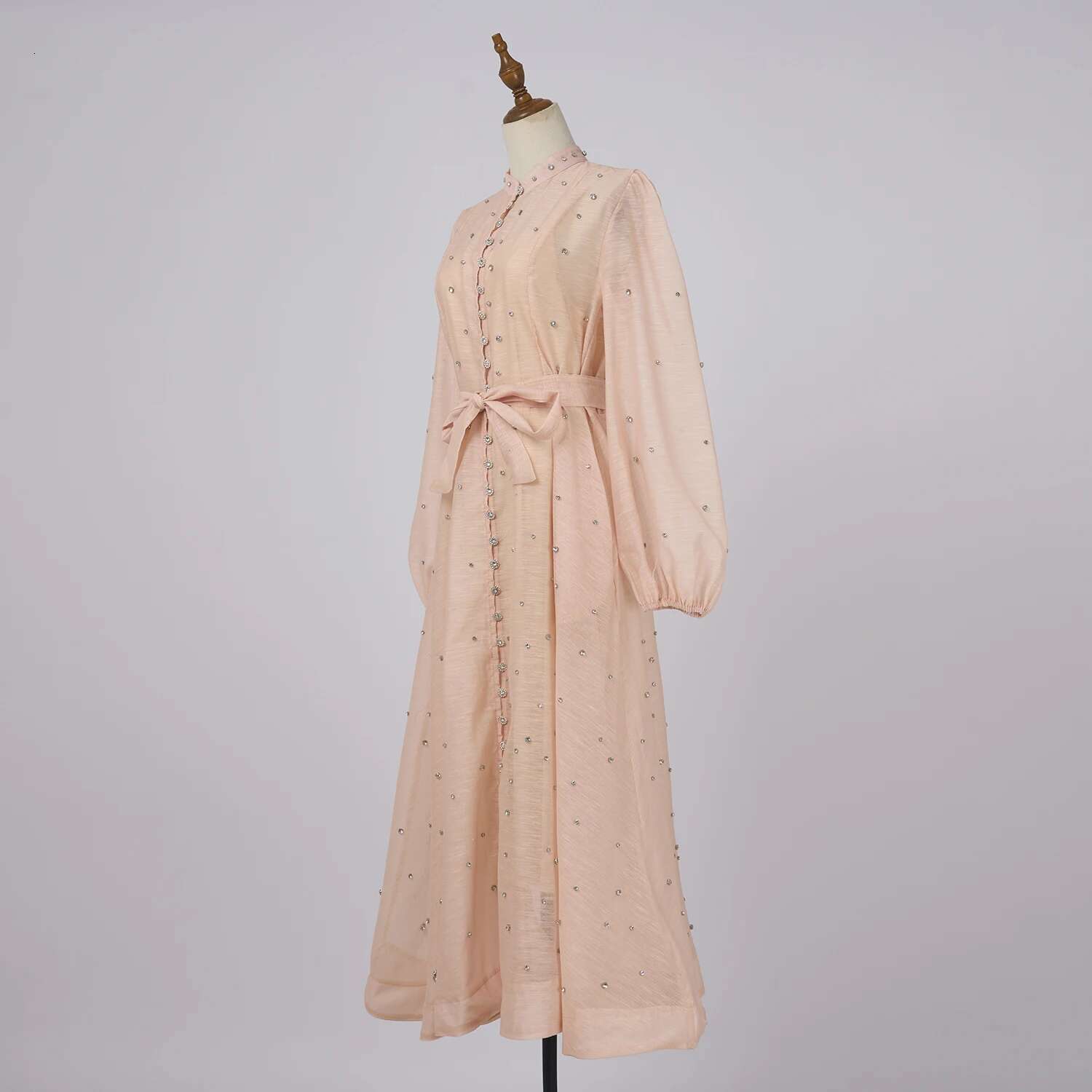 Crystal Long Dress Women Summer 2025 Spring See Through Cotton En Dresses Full Sleeve Evening Vestidos Party Robe