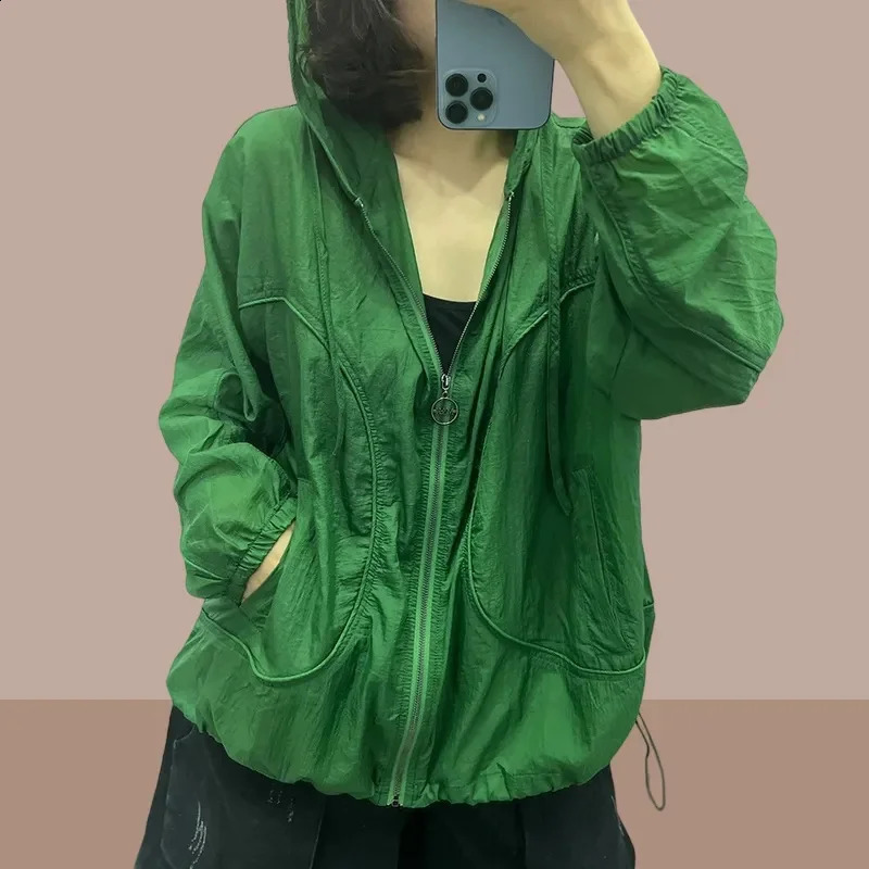 Summer Fashion Womens Jacket Beach Thin Sunscreen UV Protection Coat Female Long Sleeve Hooded Jackets Outerwear Tops 250228