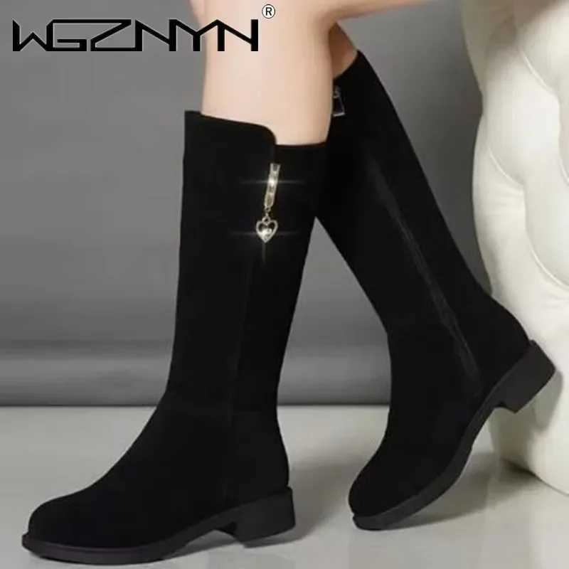 Luxury New Women Warm Plush Snow Boots Snow Casual Flat All-match Cotton Fashion Side Zipper Winter Shoes Thigh High Boot Black Z250303