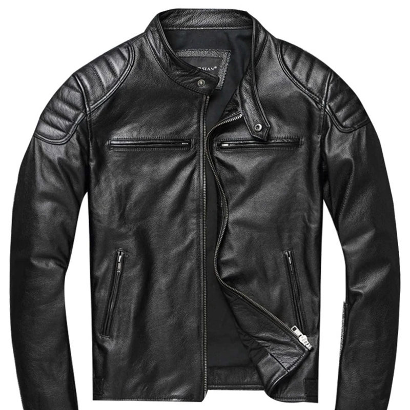 Leather Jacket Top Layer 100% Cowhide Clothes Mens Stand Collar Motorcycle Autumn Winter Plus Size w250210