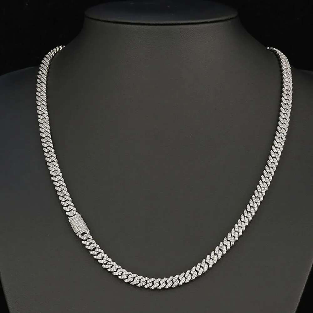 Waterproof 6mm Cuban k Chain Sterg Sier Iced Out Single Rows 5A CZ Light Thin Necklace Women Gift