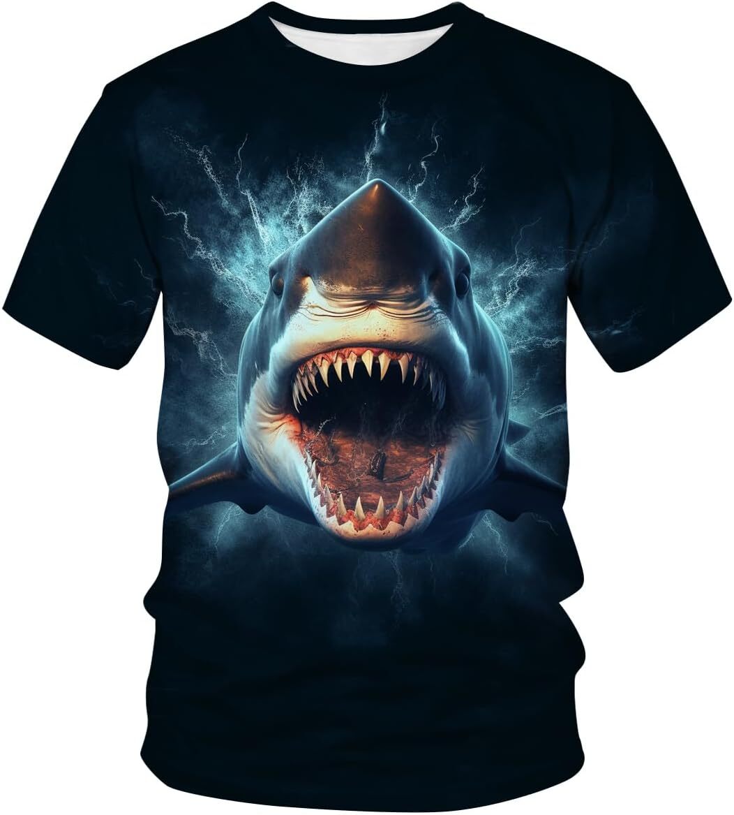 Mens T shirt Shark Graphic Funny Crew Neck Short Sleeve T-Shirt tee Casual tops summer clothes Cool fashion