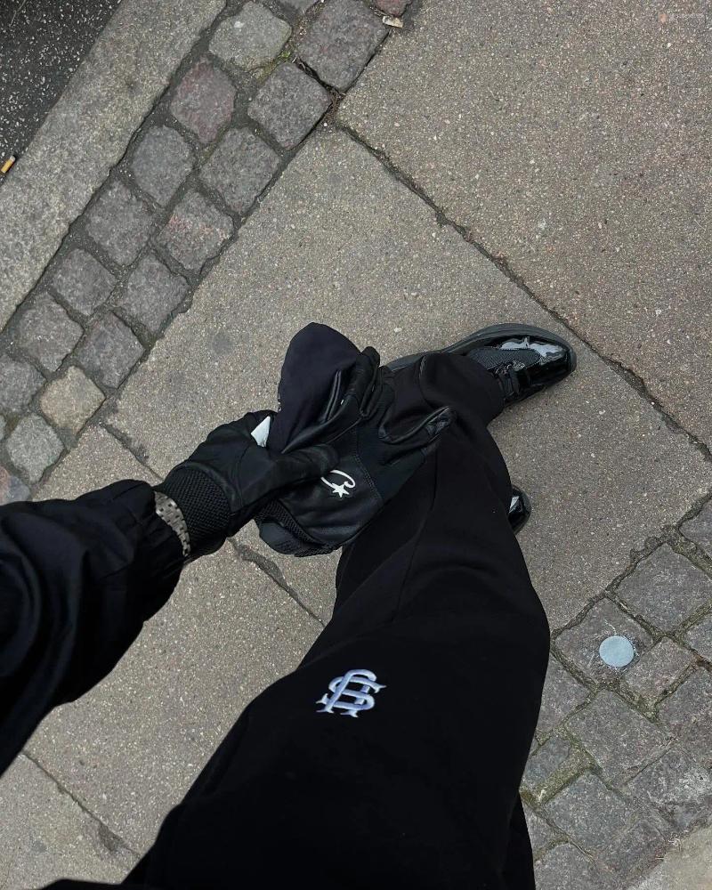 Men's Pants American Casual Crop Pant Embroidery Pattern Baggy Leg Zipper Loose Sweatpants Women Harajuku Joggers Y2k Men Clothing