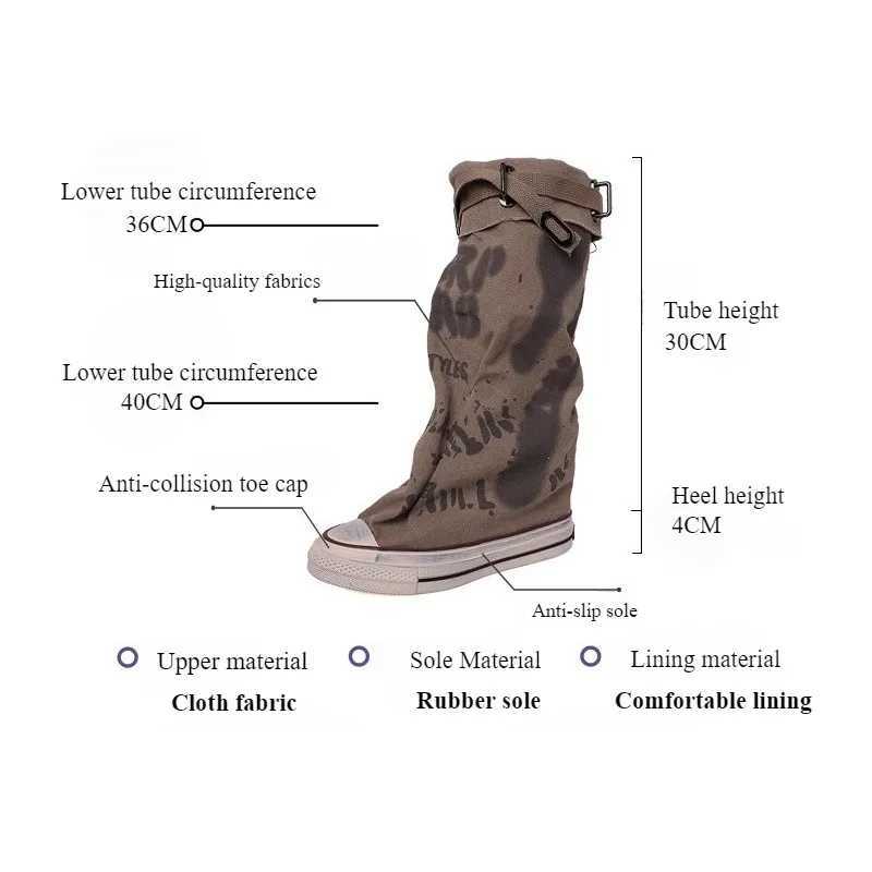 Designer Long Boots Women Cowboy Canvas Shoes Pleats Stacking Boots for Women Autumn and Winter Vintage Graffiti Ladies Boots Z250303
