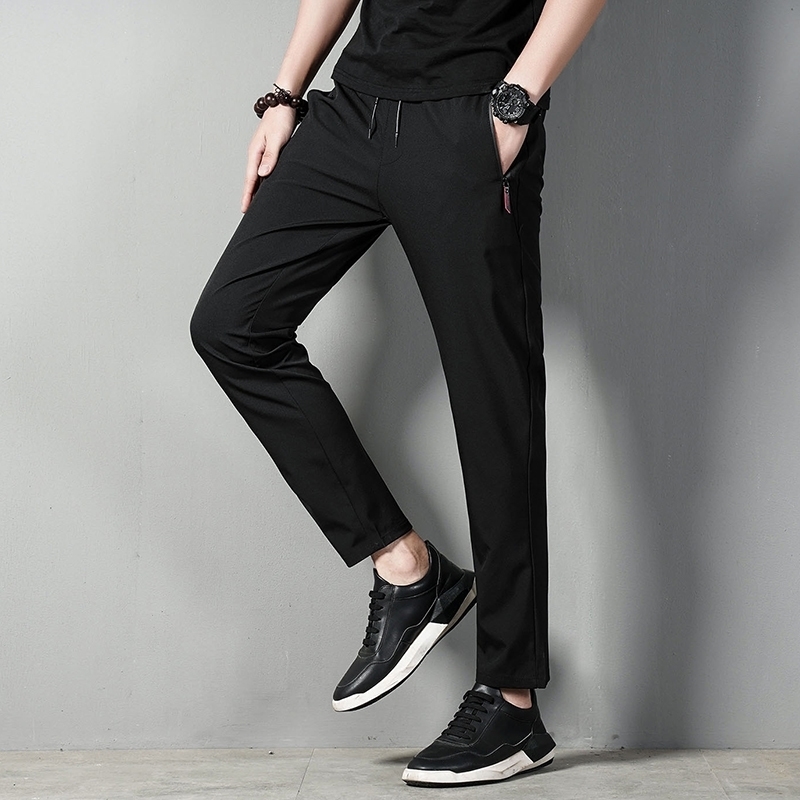 Summer mens casual pants slim fit thin Korean version ice silk Jinlun sports straight tube quick drying y250228Z