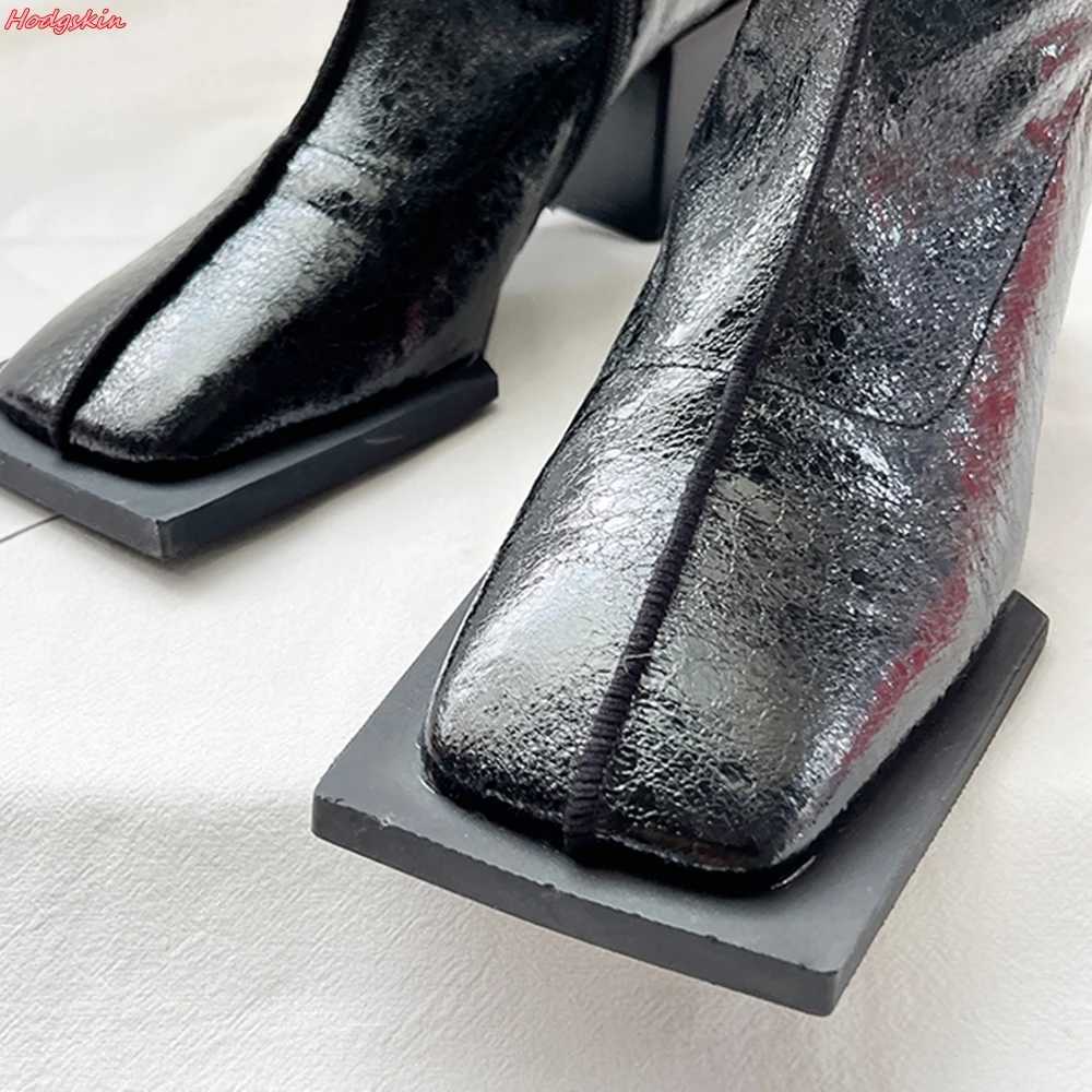 Design square heel sewn short boots autumn and winter side zipper ankle boots novel thick boots increased height short boots Z250303